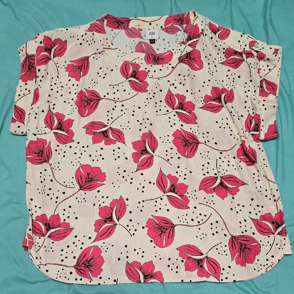 CAbi Women's Pink and White Floral Blouse